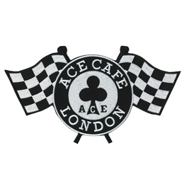 Ace Cafe ロンドン、ワッペン、刺繍、チェッカーフラッグ、250 x 130mm